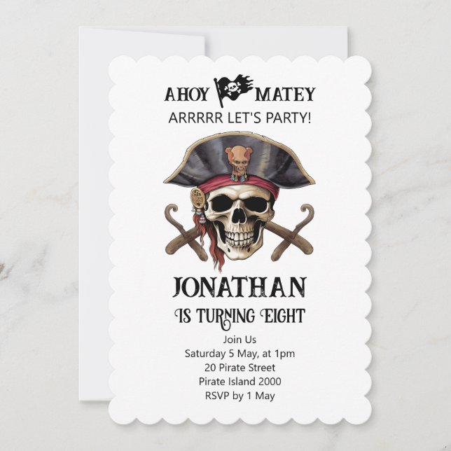 Invitation pirate pour fête d'anniversaire avec cr (Devant)