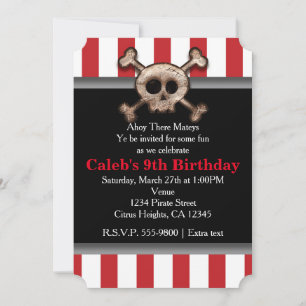 Invitation Pirate Rouge Crâne et Os en Détresse