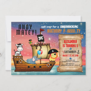 Invitation Pirate Safari Ahoy Matey Nautique Anniversaire