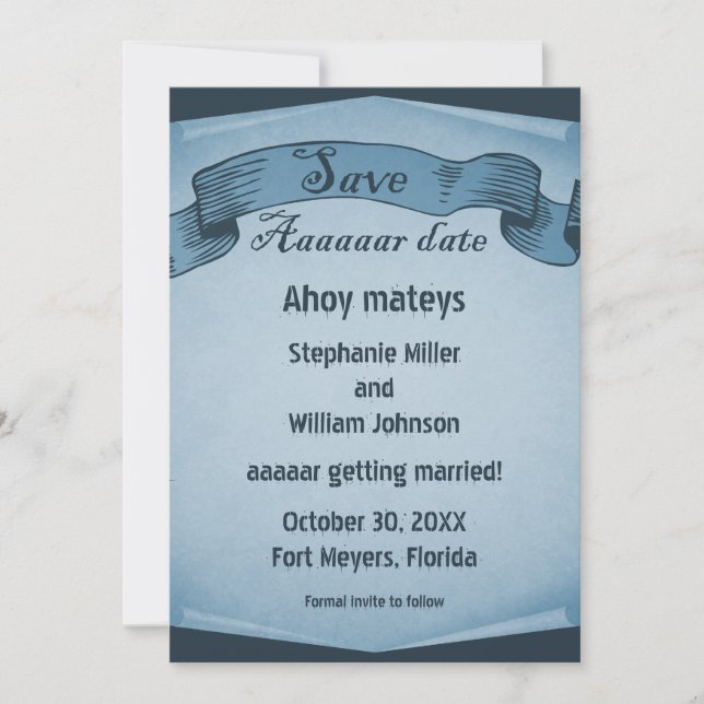 Invitation Pirate Scroll Save the Date, Bleu (Devant)