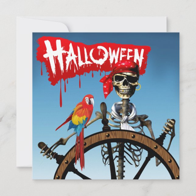 Invitation Pirate Skeleton Sailor avec Macaw Halloween Party (Devant)