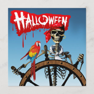 Invitation Pirate Skeleton Sailor avec Macaw Halloween Party