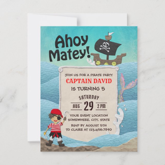 Invitation Pirate Thème Capitaine Boy Anniversaire (Devant)
