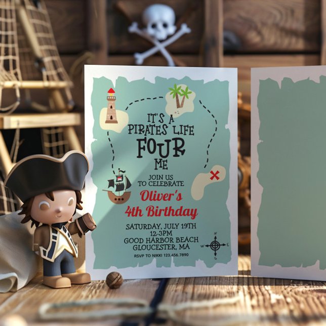 Invitation Pirate Treasure map 4e anniversaire (Créateur téléchargé)