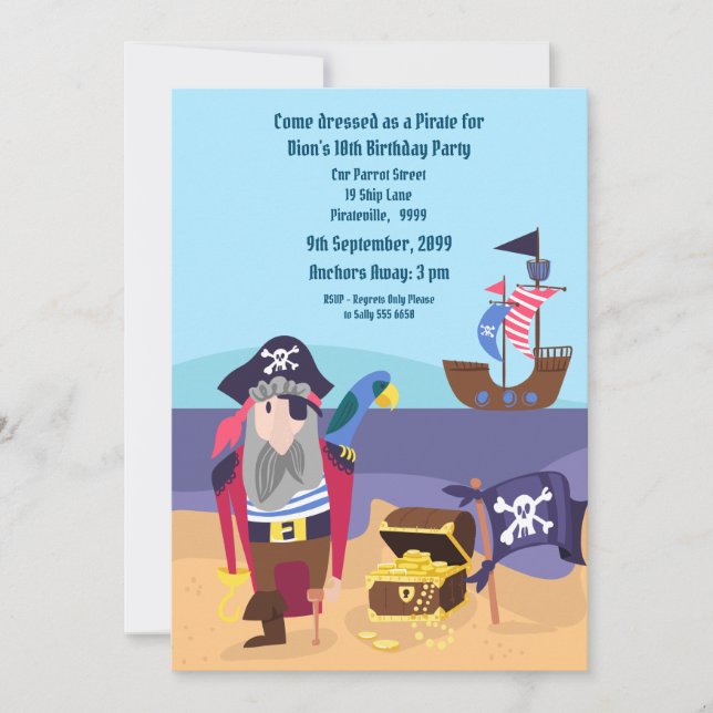 Invitation Pirate Treasure Ship Capitaine Fête d'anniversaire (Devant)