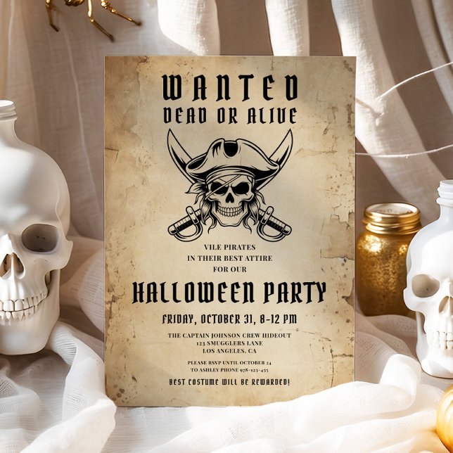Invitation Pirate vintage Halloween Party (Vintage Pirate Skull Halloween Party Invitation)