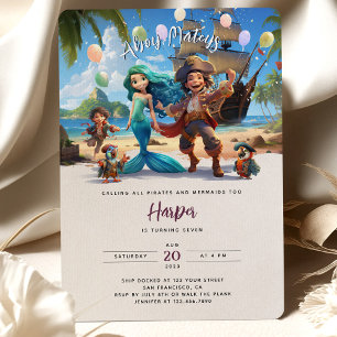 Invitation Pirates et sirènes en ébullition Anniversaire Bash