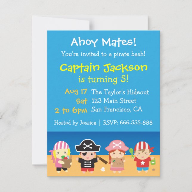 Invitation Pirates Mignons Fête d'anniversaire pour garçons e (Devant)