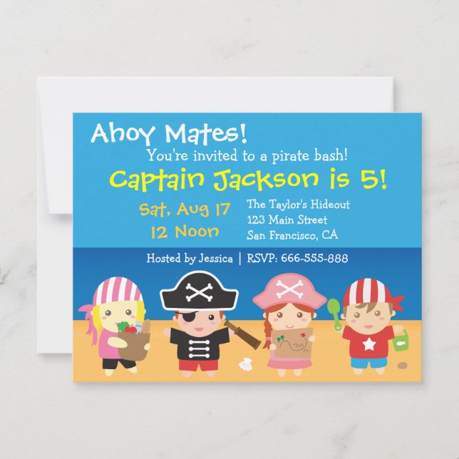Invitation Pirates Mignons Fête d'anniversaire pour garçons e (Devant)
