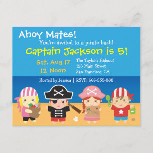Invitation Pirates Mignons Fête d'anniversaire pour garçons e