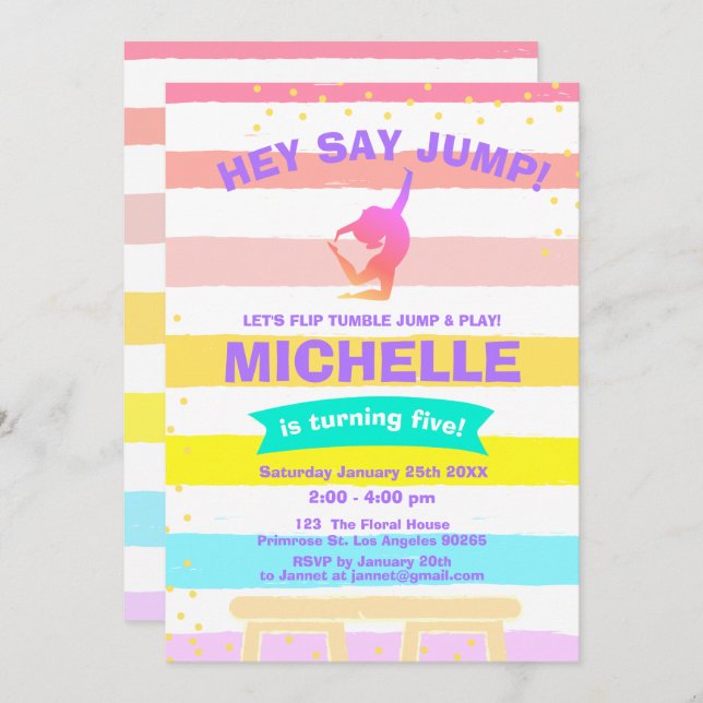 Invitation Pirouette Arc-en-ciel Ballerina Gymnastique Annive (Devant / Derrière)