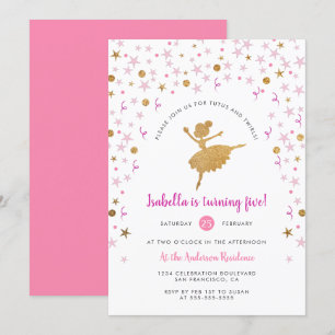 Invitation Pirouette pour fille rose et or Ballerina Annivers