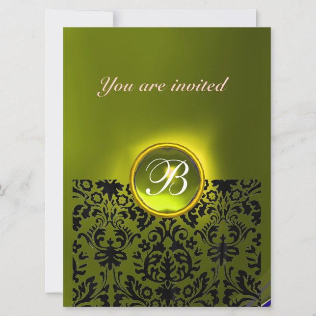 INVITATION PIRRE DAMASK GEMME TOPAZE JAUNE MONOGRAMME (Devant)