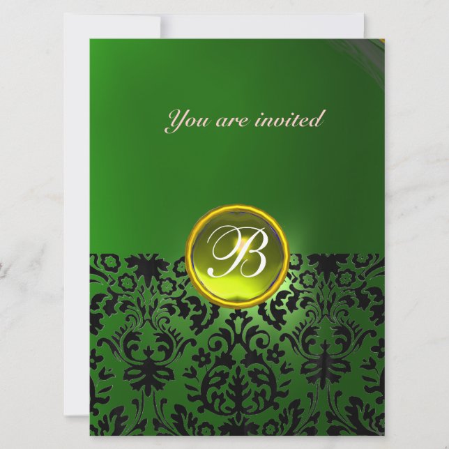 Invitation PIRRE DAMASQUÉE MONOGRAMME jaune vert (Devant)