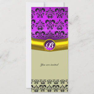 Invitation PIRRE DAMASSÉE MONOGRAMME violet pourpre
