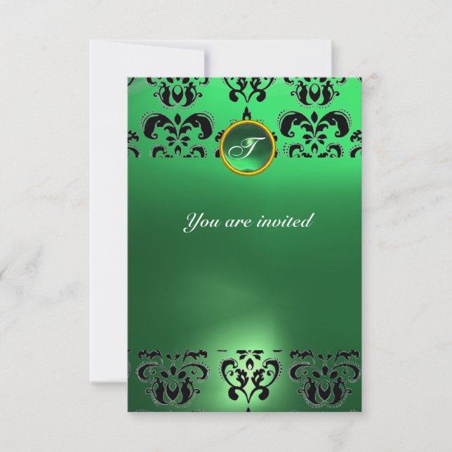 Invitation PIRRE D'ÉMERaude EN DAMAS MONOGRAMME vert  noir (Devant)