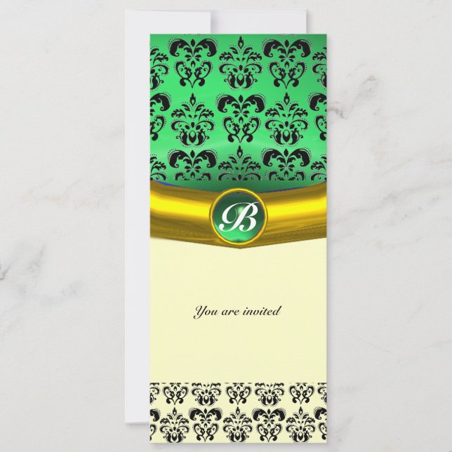 Invitation PIRRE D'OR GEMME MONOGRAMME vert blanc jaune noir (Devant)