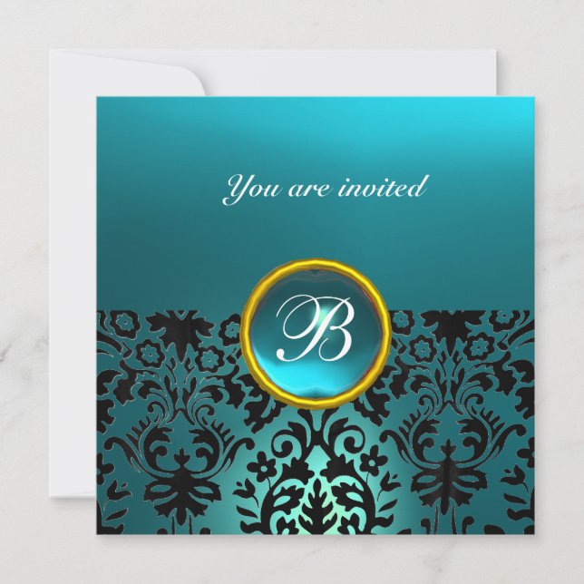 Invitation PIRRE FIN DAME MONOGRAMME aigue-marine bleu (Devant)