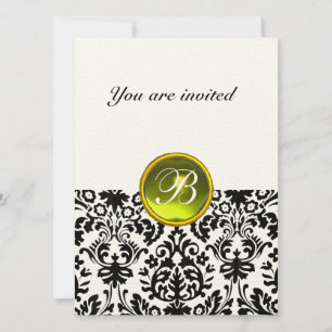 Invitation PIRRE FIN MONOGRAMME DAMASK  feutre jaune