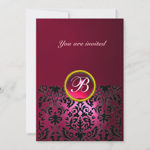 Invitation PIRRE MONOGRAMME DAMASK GEMME rubis rose fuchsia