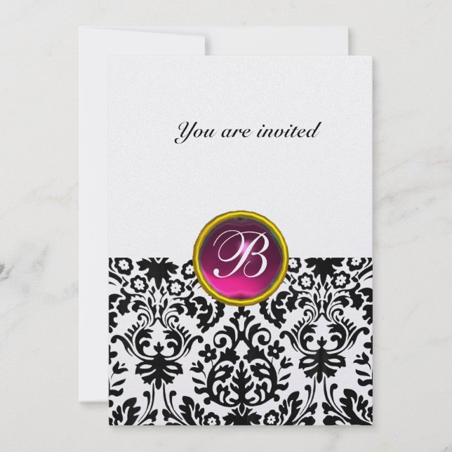 Invitation PIRRE MONOGRAMME DAMASK GEMME ruby rose fuchsia gi (Devant)