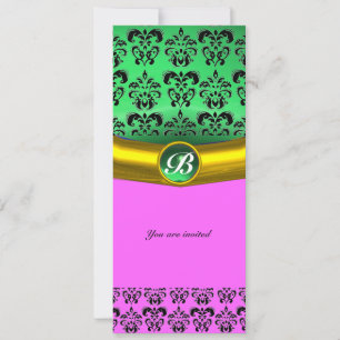 Invitation PIRRE MONOGRAMME DAMASK GEMSTONE vert, violet, ros