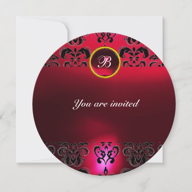 Invitation PIRRE RUBIS DAMAS GEMME MONOGRAMME noir rouge bord (Devant)