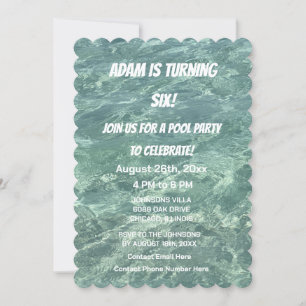 Invitation Piscine Anniversaire Fête Bleu Eau sur mesure Cool