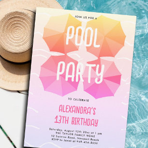Invitation Piscine Anniversaire Pink Parapluies Cool Ado Twee