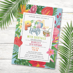 Invitation Piscine avec cocktails Anniversaire