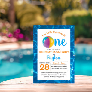 Invitation Piscine Beach Ball Premier anniversaire