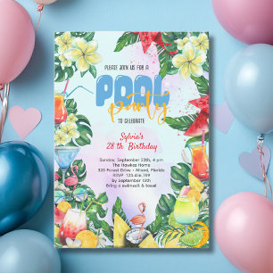 Invitation Piscine boissons d'été anniversaire adulte