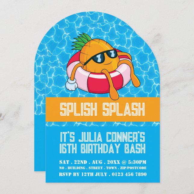 Invitation Piscine d'ananas Float, Pool Party Anniversaire (Devant / Derrière)