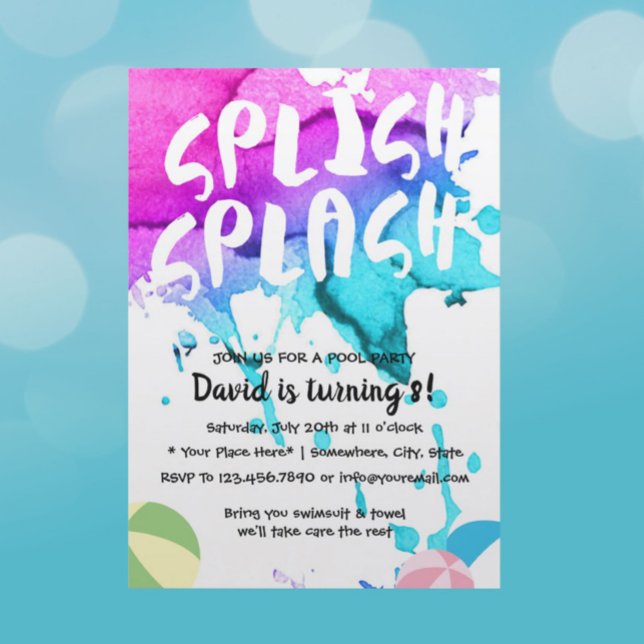 Invitation Piscine d'aquarelle scintillante Anniversaire (Créateur téléchargé)