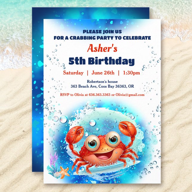 Invitation Piscine de crabe 1er anniversaire fête Garçon âge  (Crab Pool 1st Birthday Party Boy Custom Age Invitation)