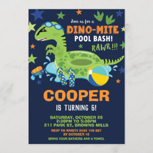 Invitation Piscine de Dinosaur fête d'anniversaire Bash Boy D