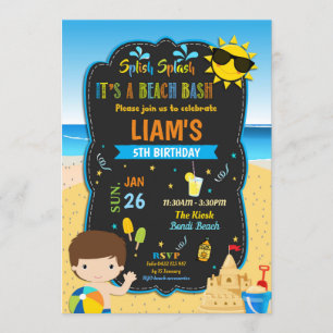 Invitation Piscine de plage Anniversaire Fête Garçons été