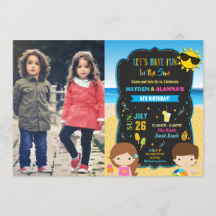 Invitation Piscine de plage Anniversaire Fête Jumeaux Filles