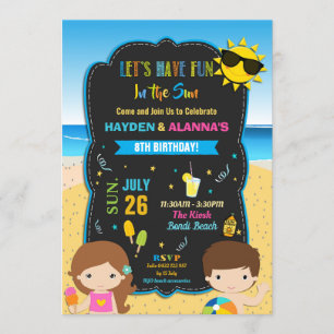 Invitation Piscine de plage Anniversaire Fête Jumeaux Filles