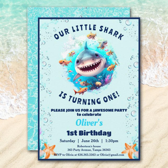 Invitation Piscine de requin Anniversaire Fête Garçon 1er Ann (Little Shark Pool Birthday Party Boy 1st Birthday)