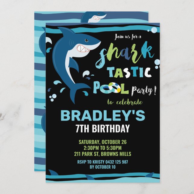 Invitation Piscine de requin Tastic Anniversaire (Devant / Derrière)