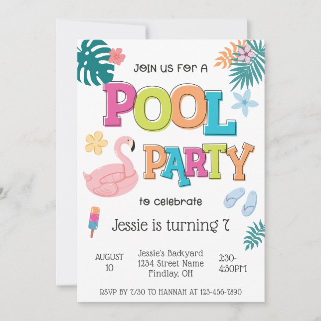 Invitation Piscine d'été Fête Anniversaire N'importe quel âge (Devant)