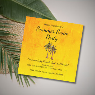 Invitation Piscine d'été Fête Tropical Palm Trees Gold