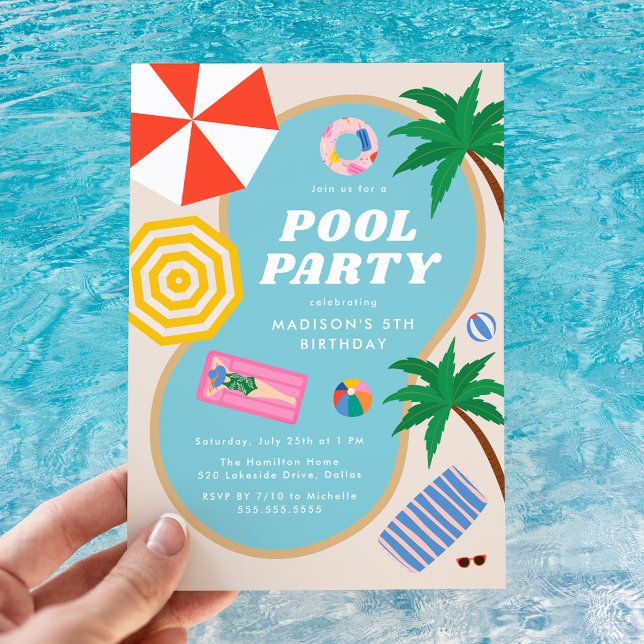 Invitation Piscine d'été moderne Piscine d'anniversaire (Créateur téléchargé)