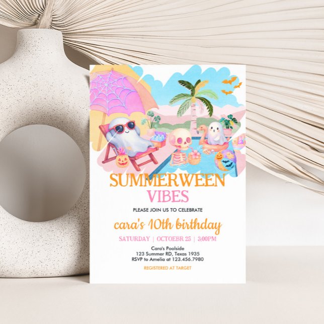 Invitation Piscine d'Halloween d'été Anniversaire (Summerween Halloween Pool Birthday Invitation)