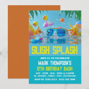 Invitation Piscine ensoleillée, fête de la piscine d'annivers