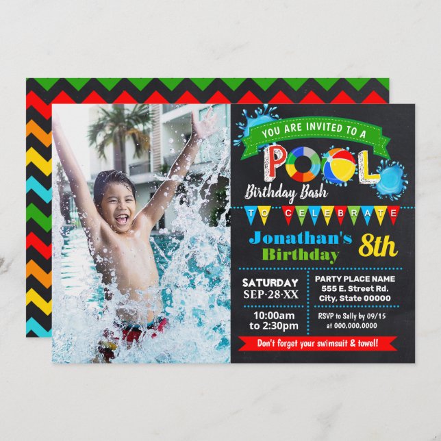 Invitation Piscine fête d'anniversaire été panier photo (Devant / Derrière)