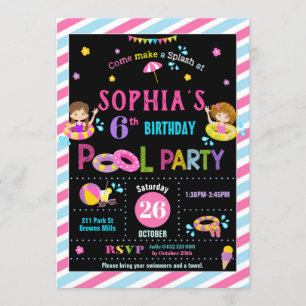 Invitation Piscine Fête d'anniversaire Fille Plage d'été