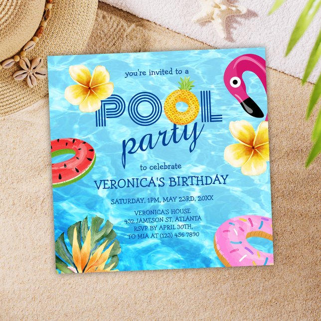 Invitation Piscine Fête Eté Eau Fun Anniversaire (Pool Party Summer Water Fun Birthday Invitation)