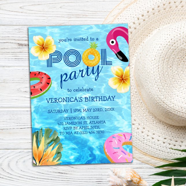 Invitation Piscine Fête Eté Nage Anniversaire (Pool Party Summer Swimming Water Birthday Invitation)